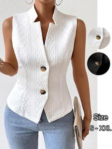 women's solid color button front knit vest, casual sleeveless outerwear for daily wear, ladies clothes for all seasons
