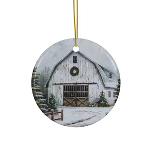 Rustic Christmas Ceramic Ornament – Choose from 4 Shapes (Heart, Star, Snowflake, Circle)
