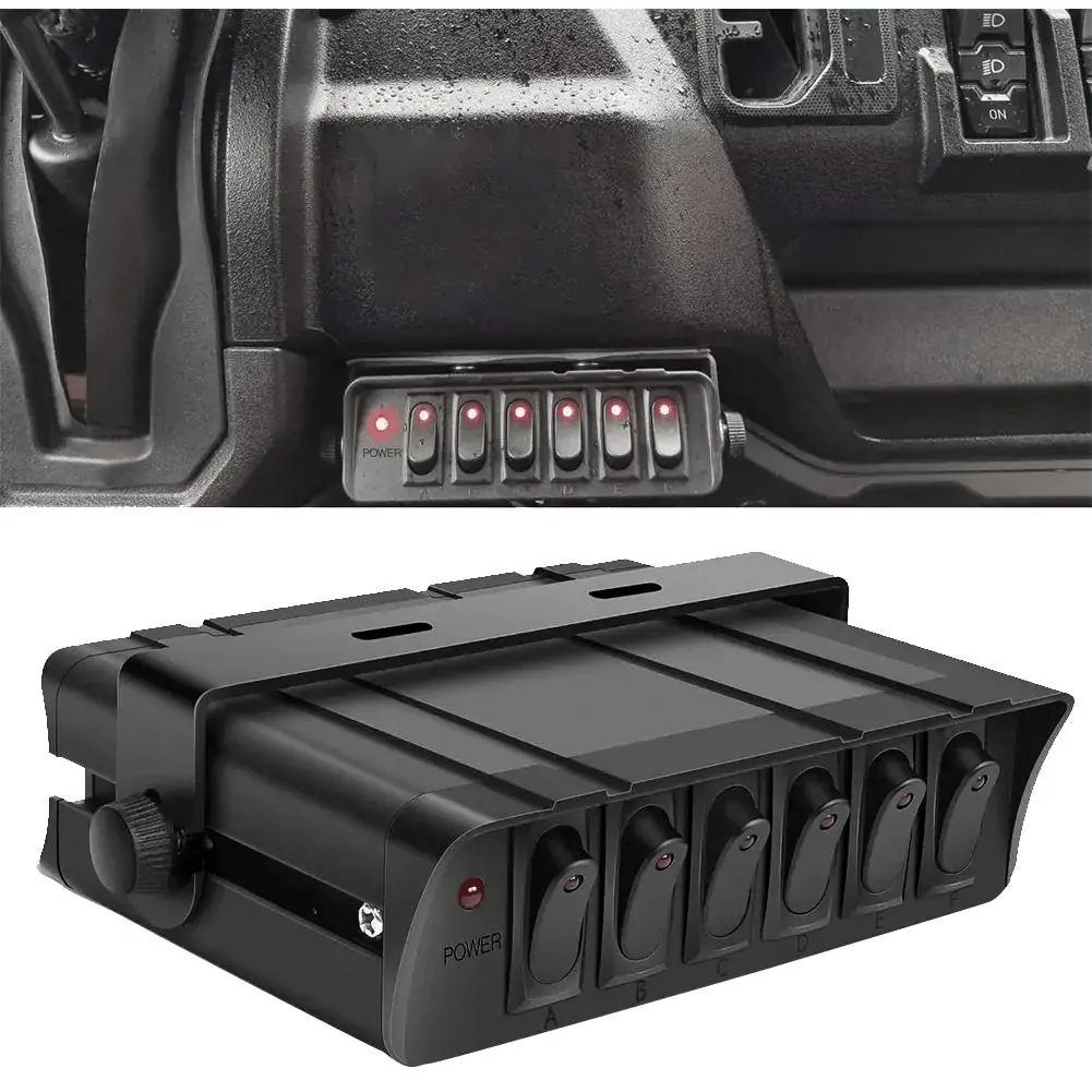 Nilight Aluminum 6-Gang SPST Rocker Switch Box - 60A Max Current, Reverse Polarity Protection, Outdoor Use, 20-Gauge Ground Wire, 12-Gauge Power Cable, 40A Rated Circuits, for LED Lights, Jeeps, Motorcycles, Boats