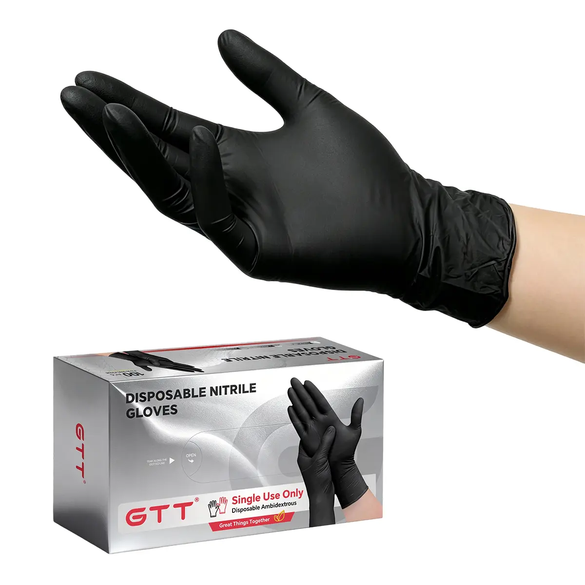 GTT 4.5 Mils Heavy Duty Black Nitrile Disposable Gloves, 100Pcs Boxed, Durable, Anti-Puncture, Latex-Free, Powder-Free, Food Safe, Elastic Universal Fit, Touch Screen Compatible, Home Supplies for Kitchen, Auto Repair, Nail Salons (for Salon Workers), Dai