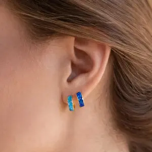 Titanium Opal Huggie Hoop Earrings • Gold opal earring  • Dainty Opal Earrings • Blue & Green Gemstone Hoops • Huggie Hoop Earrings • Gifts for Her