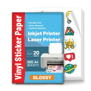 20/30/40 sheets of A4-sized glossy white vinyl self-adhesive waterproof label paper, suitable for inkjet printers, suitable for DIY production, craft labels and stickers.