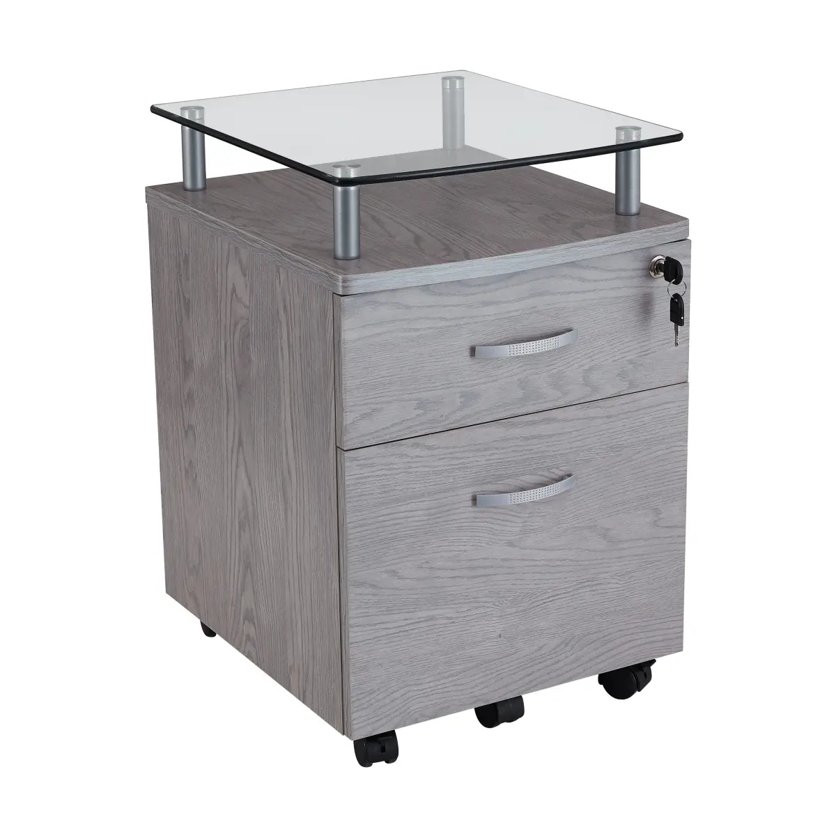Techni Mobili RTA-S06-GRY Locking Rolling Filing Cabinet with Glass Top, Grey, 5 Casters for Mobility, 15.5 x 17.5 x 24 in, 50 lbs Capacity