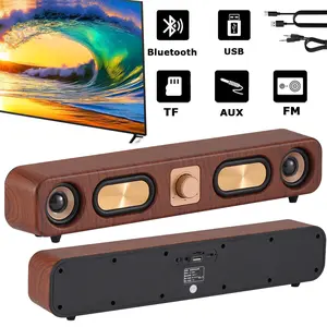 Retro Style Wood Grain Bluetooth Speaker  FM Radio Powerful Subwoofer Soundbar Stereo Bass Sound USB Computer Speaker for Laptop Desktop TV PC Vintage