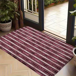 Modern Striped Pattern Floor Mat, Burgundy Red Non-Slip Doormat, Decorative Carpet for Indoor Entrance Living Room Decor, 1PC