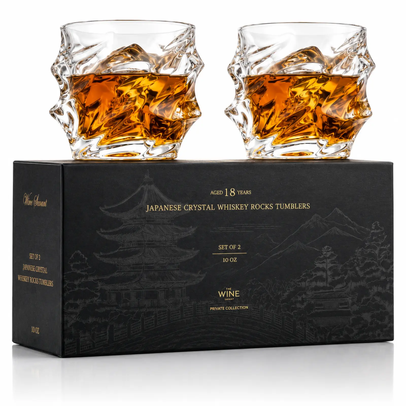 Storm Japanese Crystal Whiskey Glasses Set of 2 | 10oz