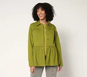 LOGO by Lori Goldstein Button Front Peplum Jacket