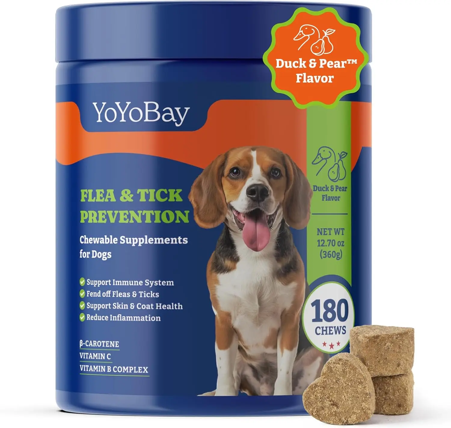 Flea and Tick Prevention Support Chewable for Dogs - 180 Soft Chews, Duck & Pear Flavor - YoYoBay Dog Flea and Tick Treatment Chewable, Natural Defense - Dog Immune Support, pet supplements for dogs #SummerVibes #petlovers