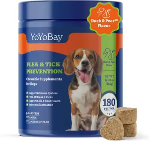 Flea and Tick Prevention Support Chewable for Dogs - 180 Soft Chews, Duck & Pear Flavor - YoYoBay Dog Flea and Tick Treatment Chewable, Natural Defense - Dog Immune Support, pet supplements for dogs
