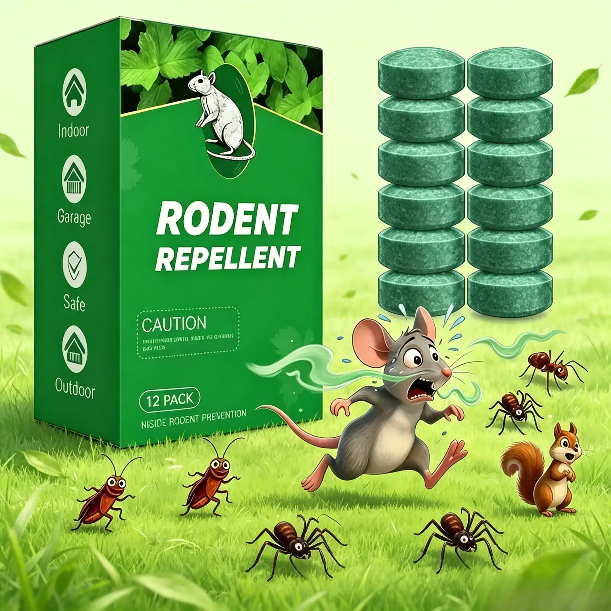 12-Pack Natural Peppermint & Lemon Oil-Infused Rodent Deterrent Balls, Safe Long-Lasting Easy-to-Use Pest Control for Indoor & Outdoor Use (Deters Squirrels, Rats, Spiders)