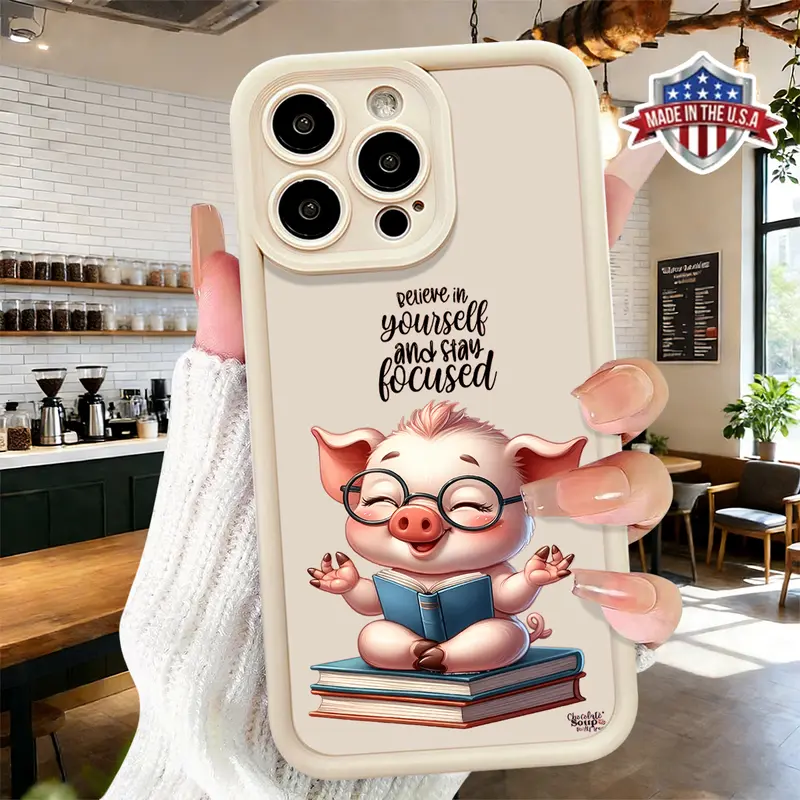 Cute Funny Pig Cartoon Reading Design Case for iPhone 17 16 15 14 Pro Max 13 12 11 XR XS Plus Air Slim Shockproof Anti Drop Lightweight Durable TPU Cover