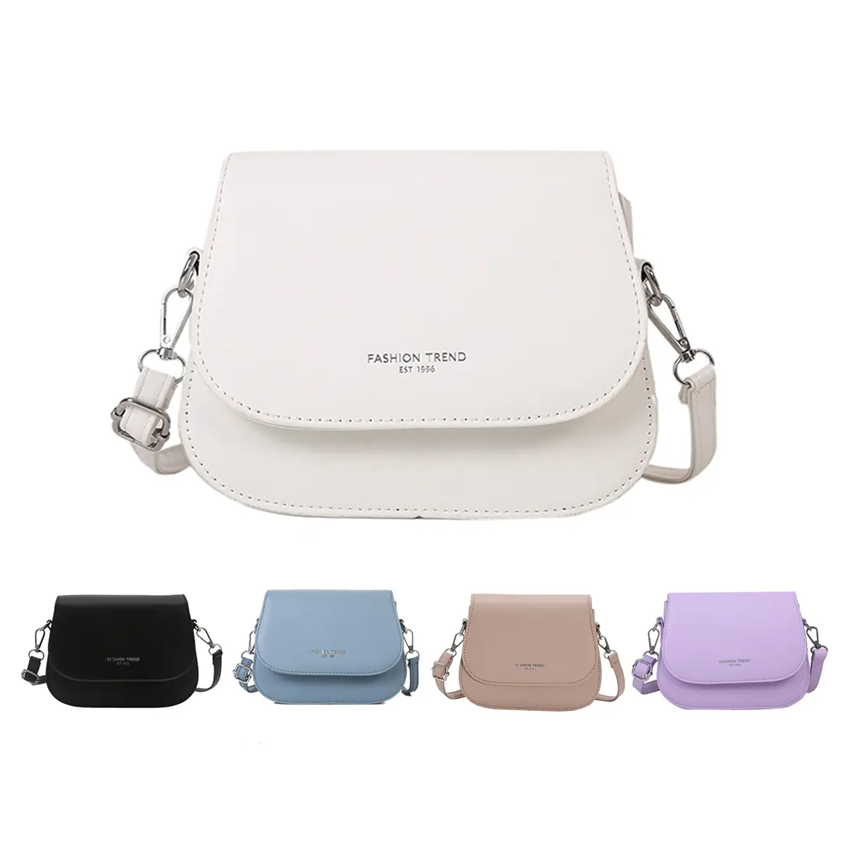 Elegant Saddle Crossbody Bag for Women, Solid PU Leather Purse with Flap Closure & Adjustable Strap for Casual Office & Travel