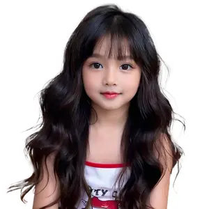 Children's Long Curly Hair with Bangs, Synthetic Baby Hair, Realistic Full Wig, Children's Wig Set