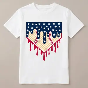 Cute Kids' Patriotic American Flag 4th July Cotton Fitted Short-Sleeve Crew Neck T-Shirt - Breathable Casual Bottoming Top, All-Season Streetwear, Ideal Gift for Boys and Girls