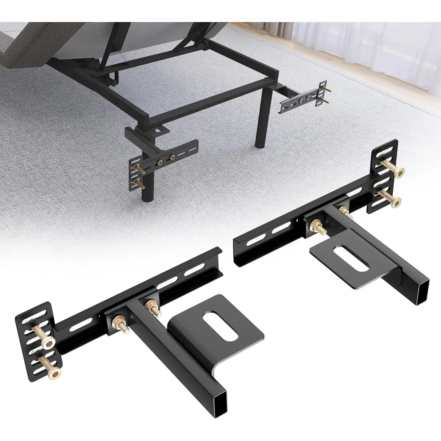 Headboard Brackets for Metal Bed Frame Adjustable Brackets for Headboard with Footboard Extension Kit Fit Twin Full Queen King 2 Pack Matte Black