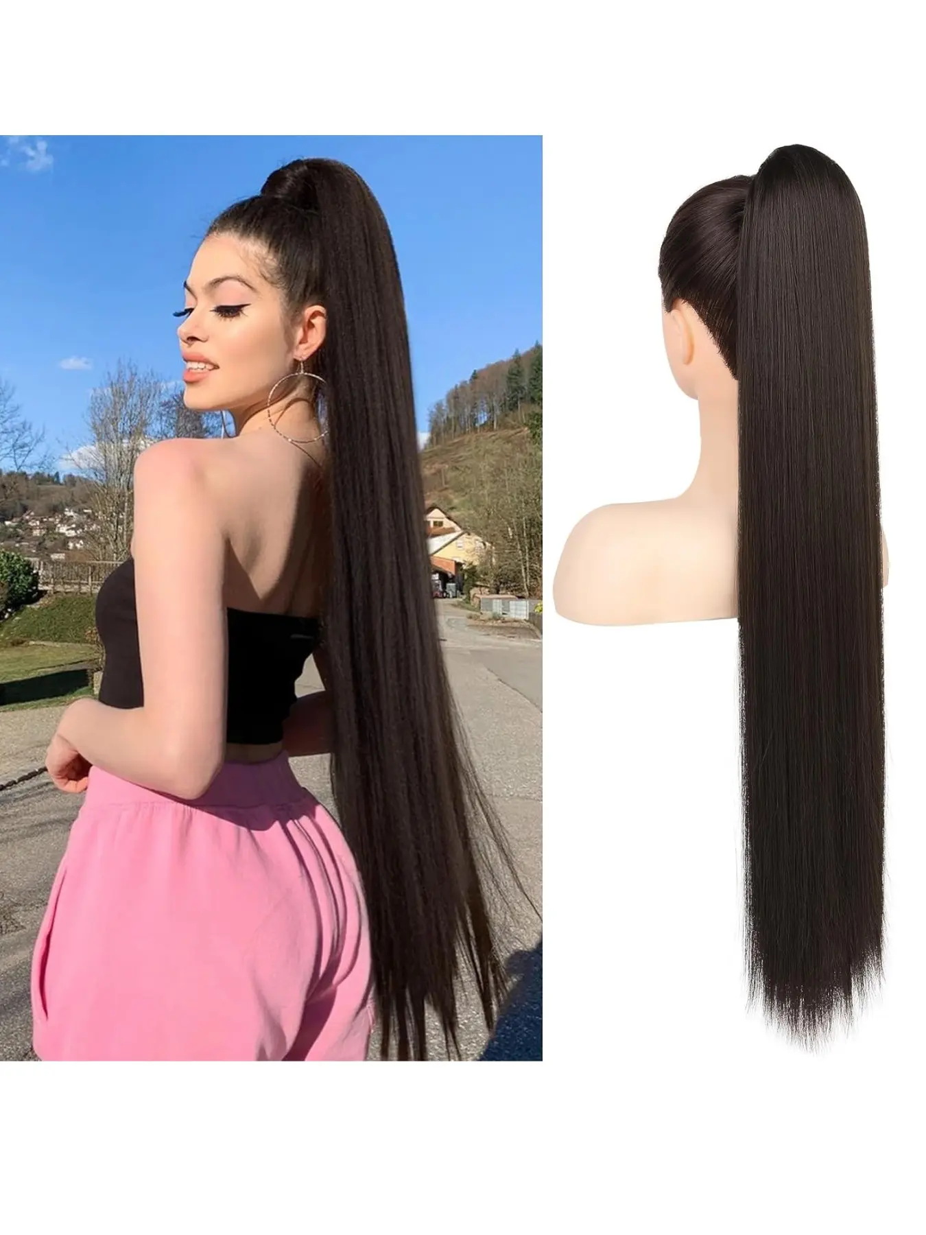 Fashion Long Claw Clip Straight Ponytail, Smooth Natural Long Straight Hair, Tiger Mouth Claw Clip Synthetic Wig High Ponytail Braid, Synthetic Extensions, Synthetic Hair Piece, Ponytail Hairpieces, Premium Synthetic Hair, Synthetic Fiber Hairpieces