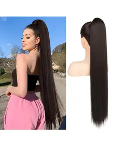 Fashion Long Claw Clip Straight Ponytail, Smooth Natural Long Straight Hair, Tiger Mouth Claw Clip Synthetic Wig High Ponytail Braid, Synthetic Extensions