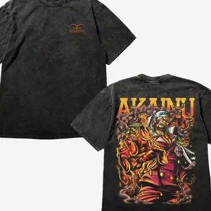 Akainu Fleet Admiral Anime T-Shirt - Vintage Washed Heavyweight Cotton Tee, Sakazuki Magma Graphic Streetwear, Retro Oversized Shirt for Men & Women