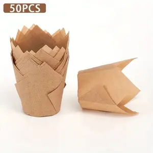 50 Pcs Tulip Cake Cups Disposable Bakeware Baking Supplies Paper Cupcake Liners Heat Resistant Oil Proof Perfect for Halloween Christmas Easter Thanksgiving Baking