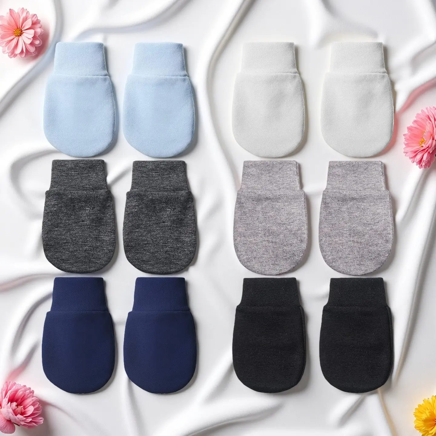 F-SQ1 Cotton Newborn Baby Mittens, 6 Pairs Cute Cozy No-Scratch Gloves - Baby Shower Gift for 3-9 Months Infants & Toddlers