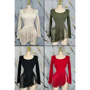 Fringe Asymmetrical Ribbed Top