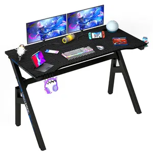 BestOffice Gaming Desk 47in Red Modern Ergonomic Racing Style Table Workstation with Carbon Fiber Headphone Hook for PC & Gaming Setup