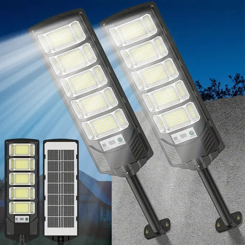 2 Pack Solar Powered Dusk To Dawn Street Light - Wide Angle 6500K Security Light With Motion Sensor Remote Control And Semi-Flush Mount For Yard Porch