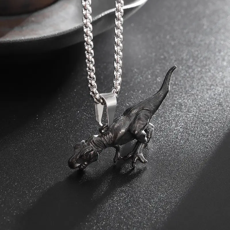 Dinosaur-Themed Titanium Steel Pendant Gift Necklace, Artificial Gemstone Jewelry Accessory, Birthday, Valentine's Day, Female, Casual, Fashion Accessory