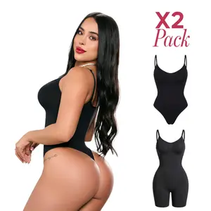 Fajas Salome 2-Pack Kit | Seamless Sculpting Bodysuit Set 7001 + 7002 | Tummy Control Butt Lifting | Deep V Thong + Full Coverage Shaper | Colombian Nylon Elastane Women — Colombia