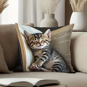 Cute Cat Pattern Square Pillow Cover, 18x18 Inch Single-Sided Print, Home Decor, Living Room Decoration, Baby Room, Sofa Cushion