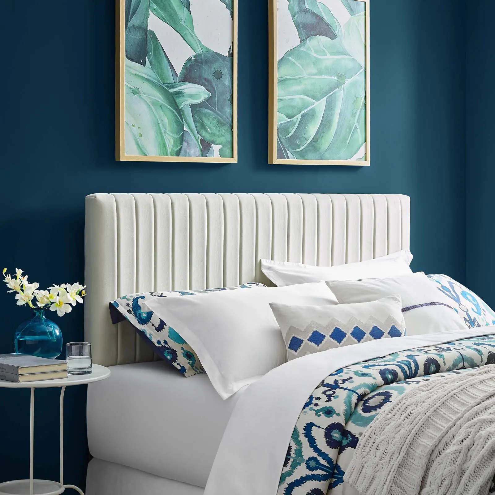 Modway Keira Fabric-Covered Wooden Headboard, Full/Queen Size, Performance Velvet, Ivory, Fabric-Covered Wooden Headboards