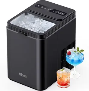 Silonn Ice Maker Countertop, 8 Ice Cubes in 6 Mins, 26.5 lbs/24H, 2 Bullet Ice Sizes, Self-Cleaning Bullet Ice Maker, Portable Ice Machine for Kitchen, Party, Office, and RV Camping