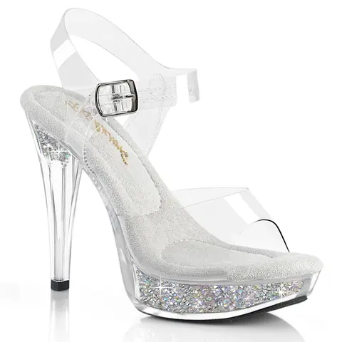 Women's Sparkling Open Toe Platform Stiletto Sandals - 5 in High Heels, 1 in Platform, Clear/Silver AB Rhinestones Buckle Decor, Formal Footwear for Classy Parties