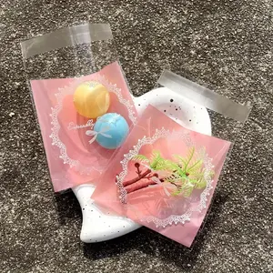 100 pieces pink square gift packaging OPP self-sealing bags - cute bow print souvenir sealed bags gift packaging bags, Valentine's Day and Mother's Day packaging materials
