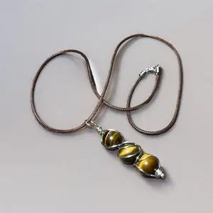 Tiger Eye Pendant With Leather Necklace