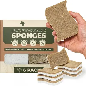 -Based Kitchen Sponges (6 Pack) | USDA Biobased Certified | FSC & PETA Approved |  Cellulose & Coconut  Sponge | S-Shaped Design | , Non-Scratch,  & Vegan