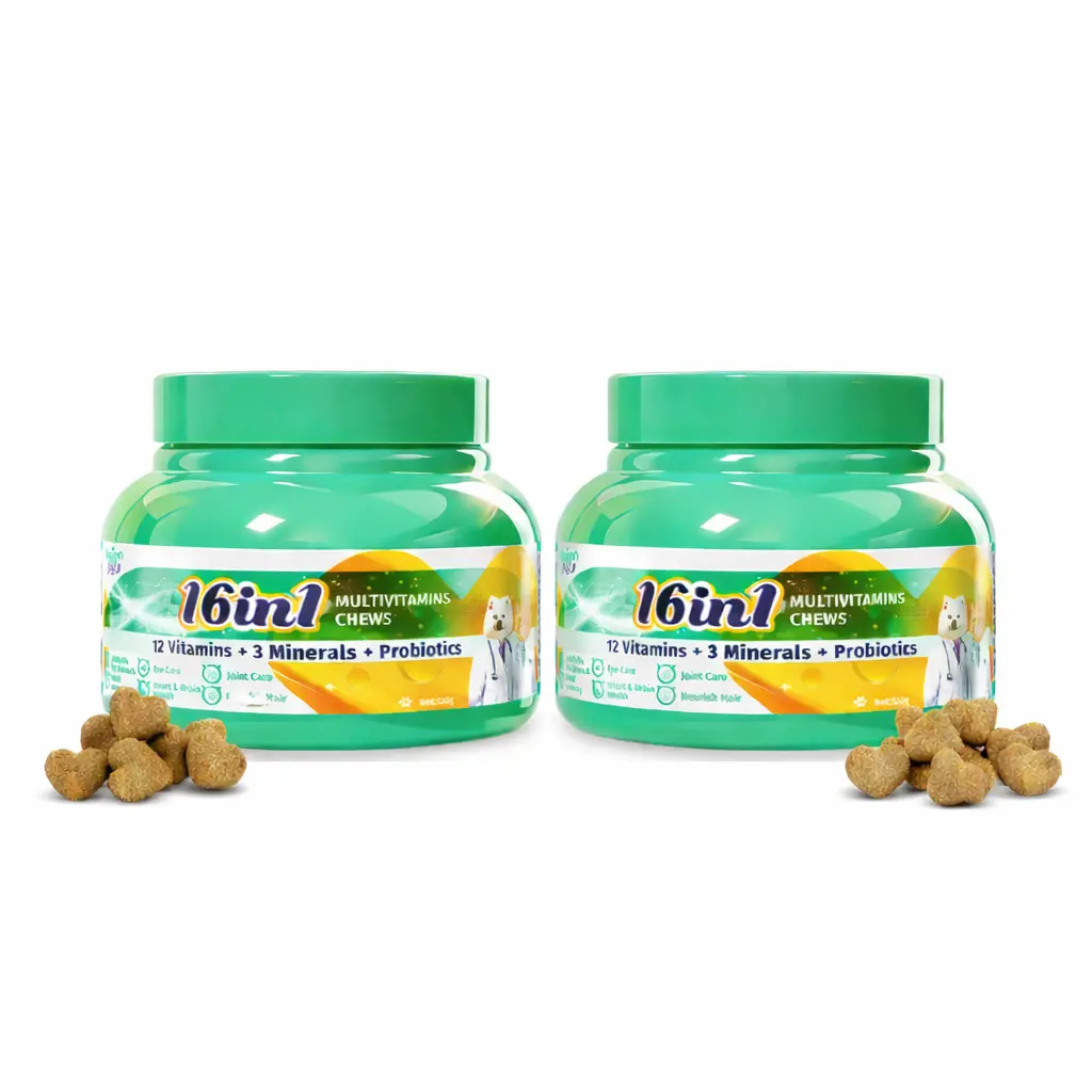 Hegenpet 16-in-1 Multivitamin Heart-Shaped Chews for Dogs & Cats – Visible Hair Growth, Shiny Coat & Joint Care – Immunity Boost (120g)