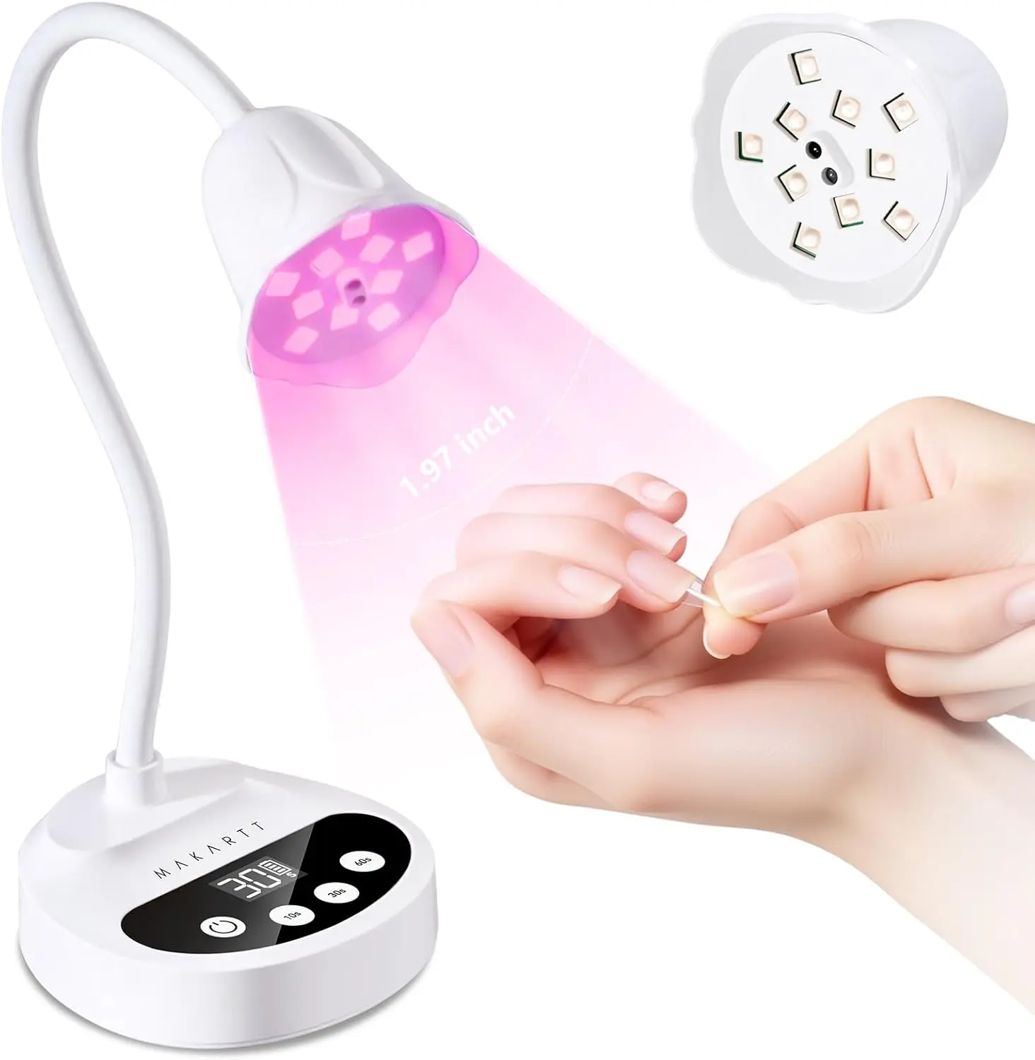 Makartt Flash Cure UV LED Nail Lamp - Gooseneck Lamp with Adjustable Neck, 50 mW/cm² Cordless Rechargeable UV Light, Auto Sensor, 4 Timers, 10 Beads for Home DIY Salon Gel-X Tips Curing