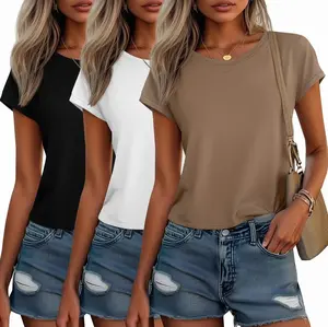 3 Pack Women's Cap Sleeve Tops Basic Cotton Tee Shirts Summer Casual Crew Neck Trendy Clothes 2025 Fashion