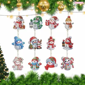 12Pcs Glossy Christmas Rhinestone Diamond Art Keychain Kit Set, DIY Artistic Diamond Painting Keychain Ornaments (75x55x10mm) - Backpack Pendants & Key Ring Decoration for Adults, DIY Needlework Craft Supply