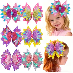 6pcs 7 inch New Year's gifts hot-selling sequined color matching hairpins, girls' hair bows, holiday hairpins,Christmas and New Year gifts