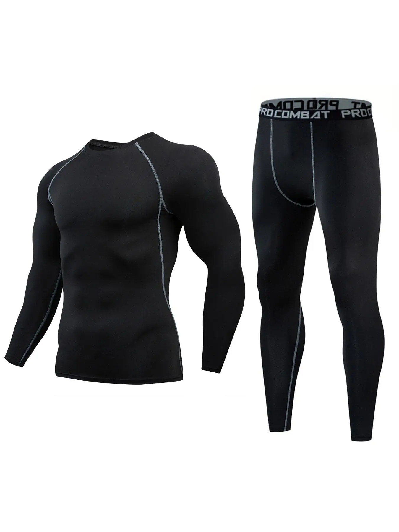 Men's Quick Drying Sports Tee & Letter Print Leggings Tracksuit Set, Round Neck Long Sleeve T-shirt & Skinny Pants Set, Sportswear Set, National Day O