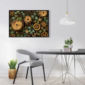 Pictorem C1FC2436QZN2CE 24 x 36 in. Hiding Gears - Green Framed Canvas Prints Wall Art