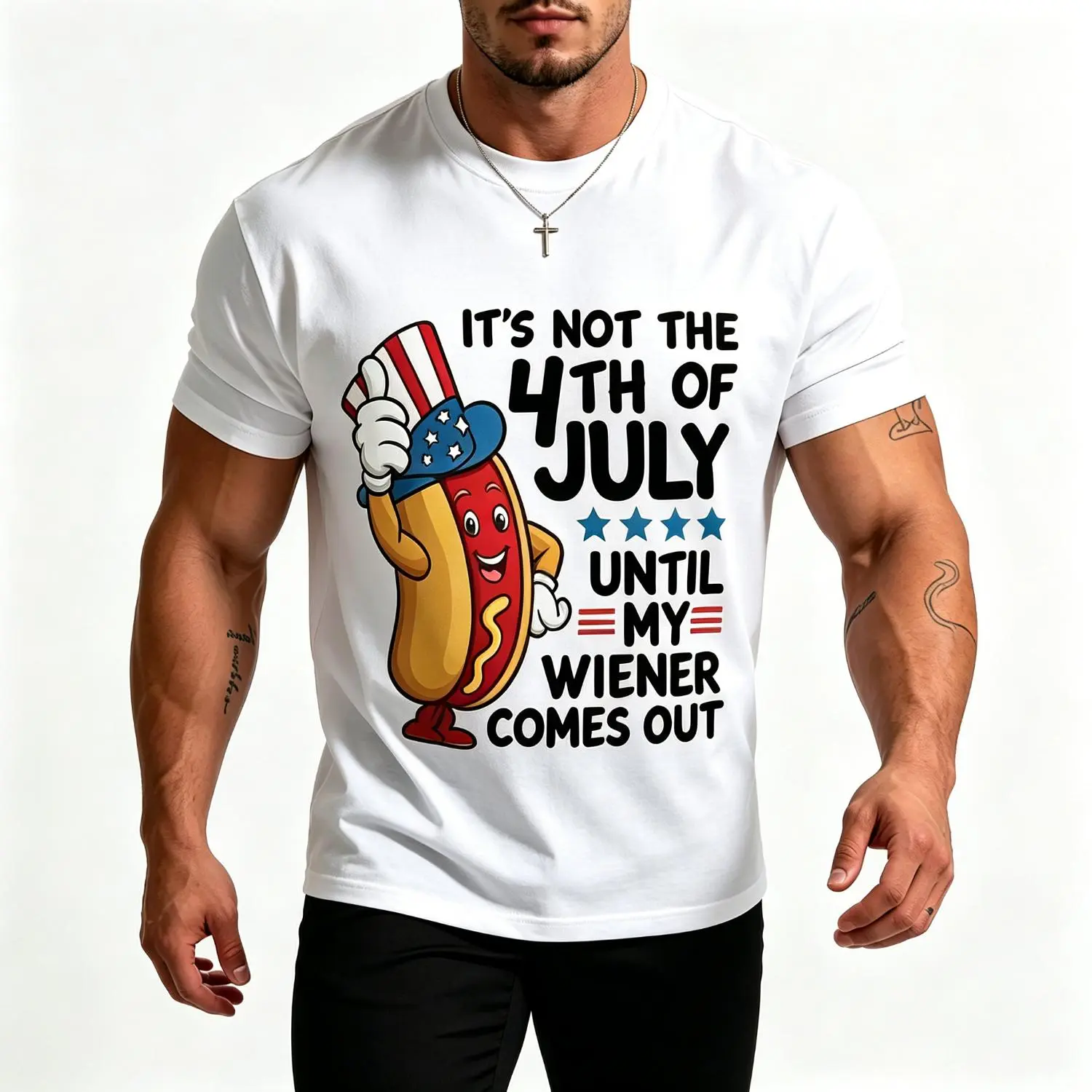 Women's Short-Sleeve Fourth of July Graphic Cotton T-Shirt, All Seasons Normal Type, Machine Washable Humor Hot Dog Grill Party Tee, Basic, Street