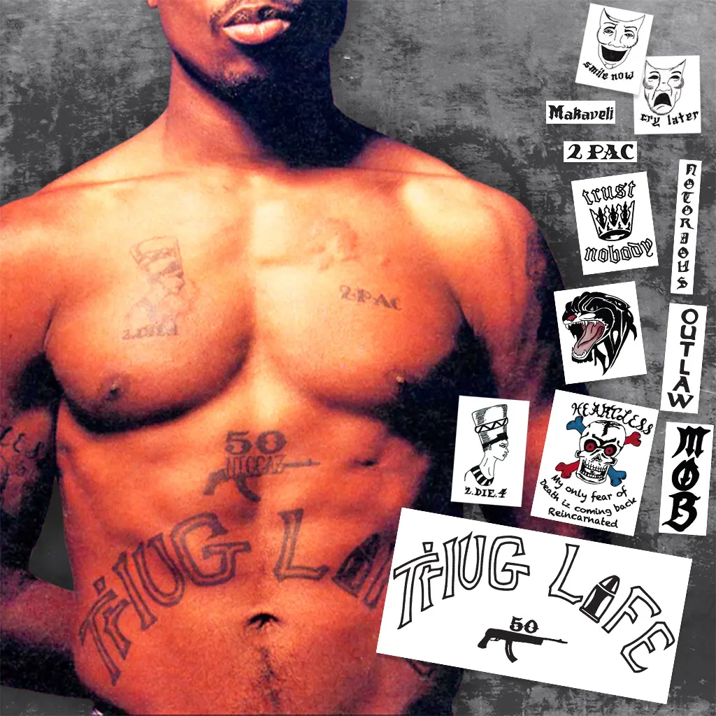 Thug Life Temporary Tattoos / Celebrity Rapper Tattoos / Halloween Costume