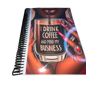 Extra Large Mini Notebook - Spiral Binding with Graphic Cover Featuring "I DRINK COFFEE AND MIND MY BUSINESS" Design Handmade Journal work organization hardcover journal