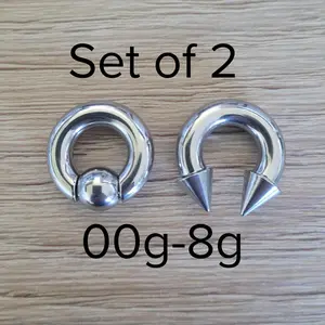 Silver Steel Captive Bead Septum Ring Spiked Cone Horseshoes Pincher Gauges Set of 2 2g 4g 6g 8g big stretched men women cbr jewelry