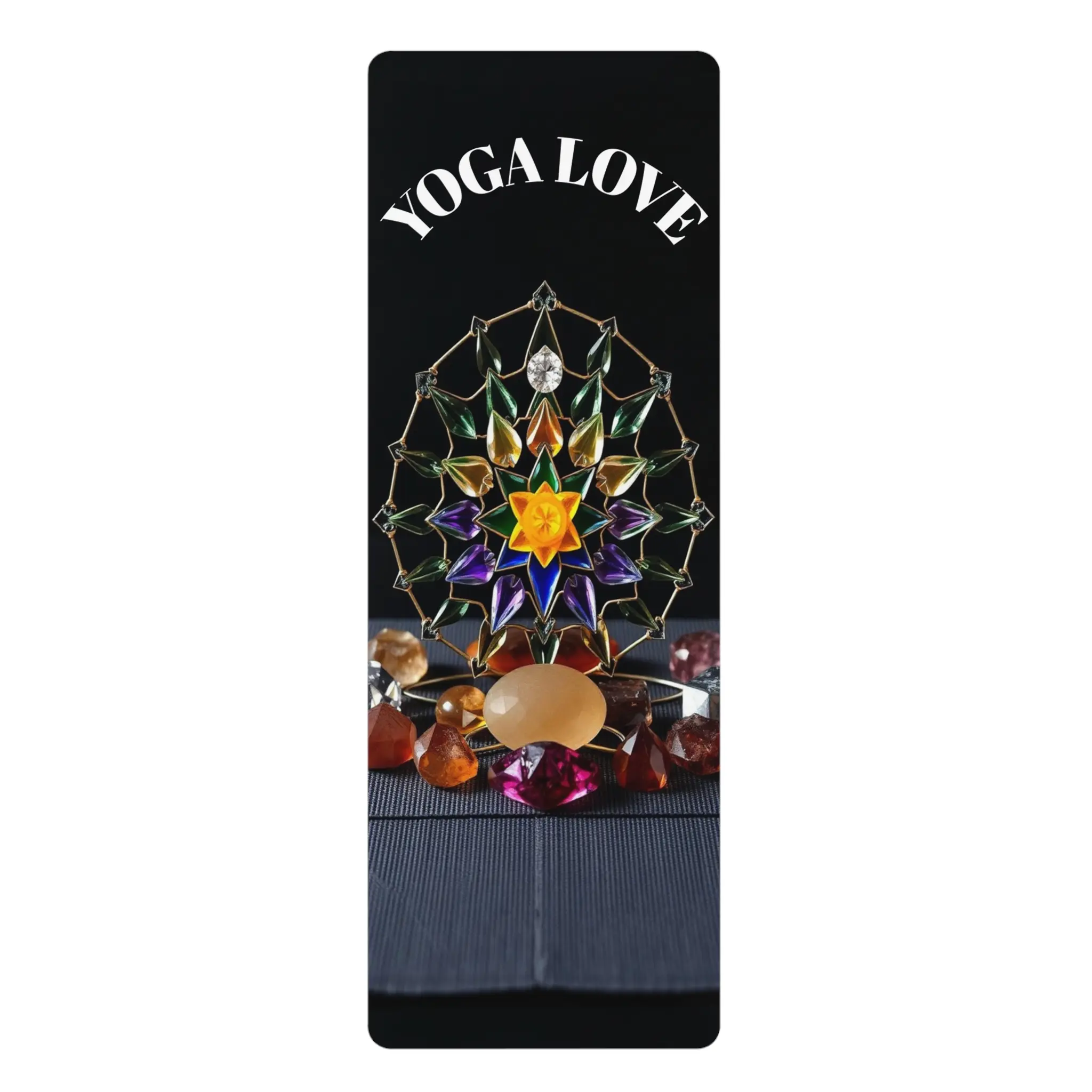 Natural Rubber Anti-Slip Meditation Yoga Mat - 0.12in (3mm) Soft Jewel Tones Geometric Studio Mat, Easy to Roll and Carry, Healing Crystals Wellness Accessory for Home & Fitness Practice