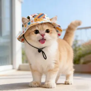 Breathable Comfort Small Dog Cat Kitten Pet Sun Hat, Clothing, Adjustable Shoulder Strap, Outdoor Activity Cap, Pet UV Protection Hat, Casual Pet Hat