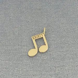 Personalized Name Engraved Music Note DiscCharm Pendant Minimalist Solid Gold Jewelry GC28